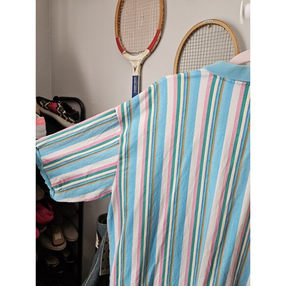 Duxbak The Original Mens Short Sleeve Retro Vintage Striped Polo Shirt Large VTG - Picture 10 of 11